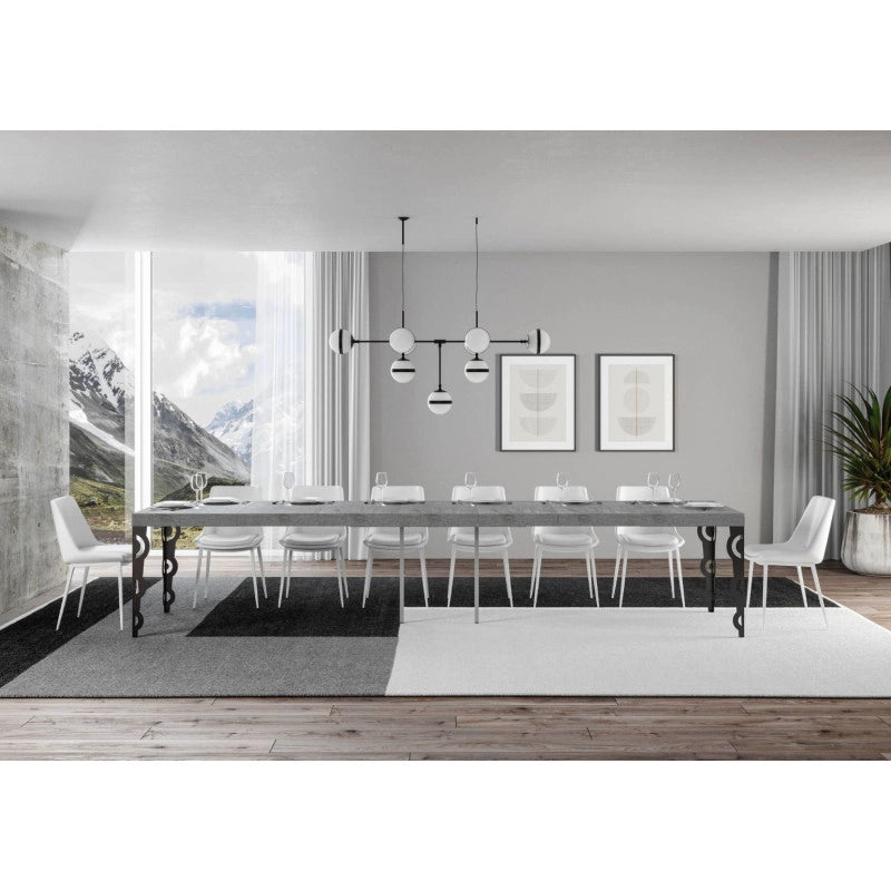 Tavolo allungabile 140/400x90 cm Karamay Premium telaio Antracite - Cemento