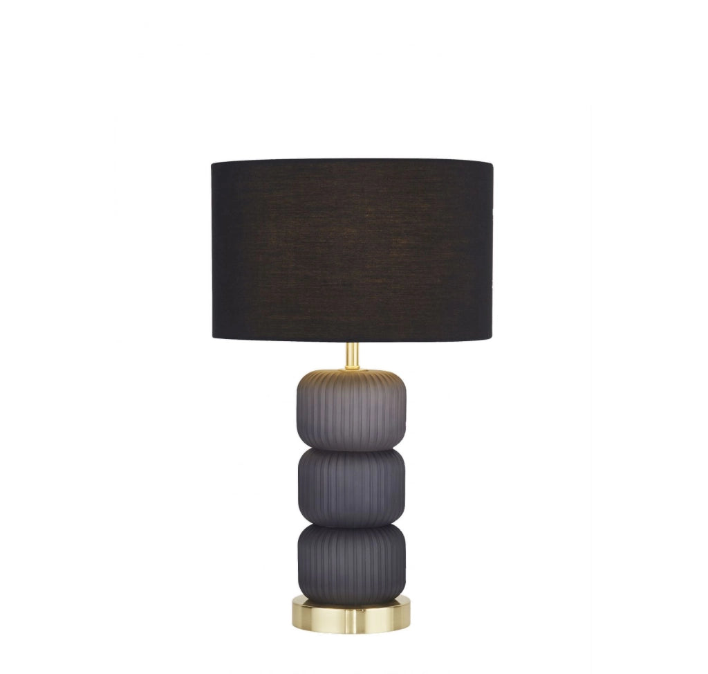 x Lampada da tavolo Niagra - Vetro blu rigato e paralume in tessuto nero
