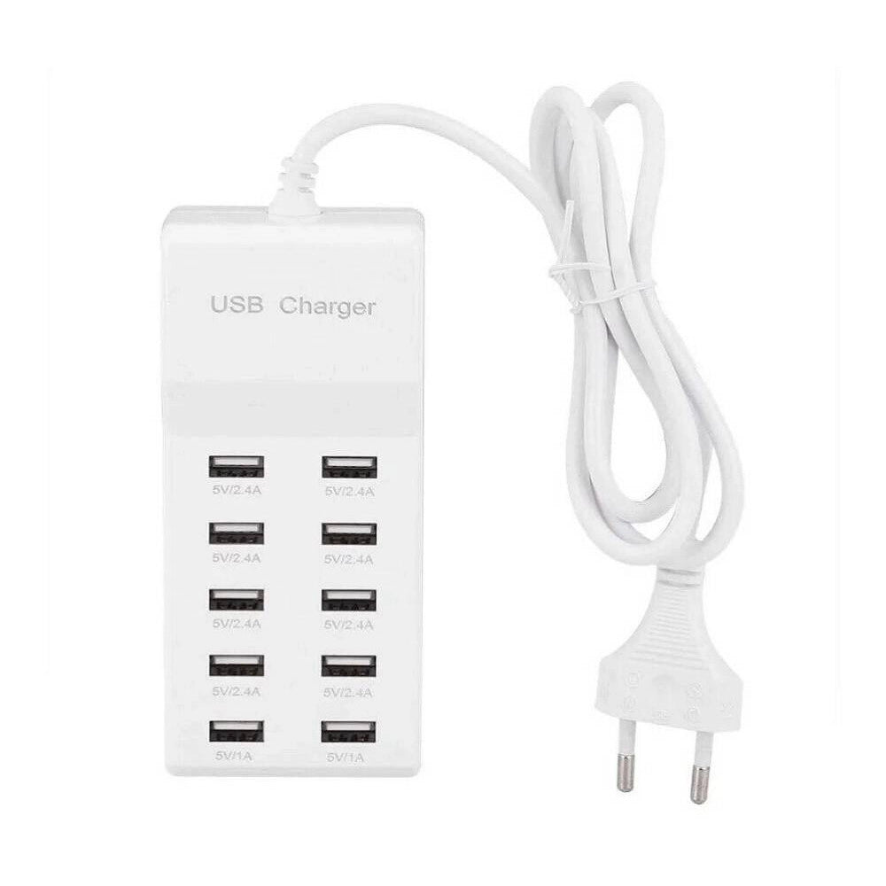 Trade Shop - Multipresa Caricatore Rapido 50 Watt A 10 Porte Usb Dc5v T-10a08 Per Smartphone -