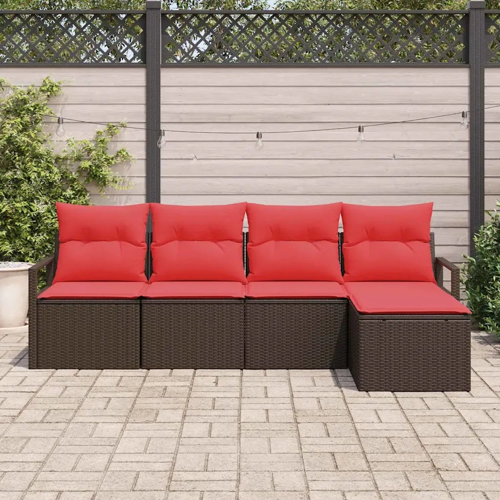 Set di divani con cuscino 5 pcs Marrone polyrattan