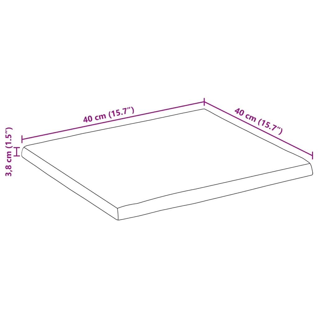 Piano per Tavolo 40x40x3,8cm Bordi Vivi in Legno Massello Mango 370726