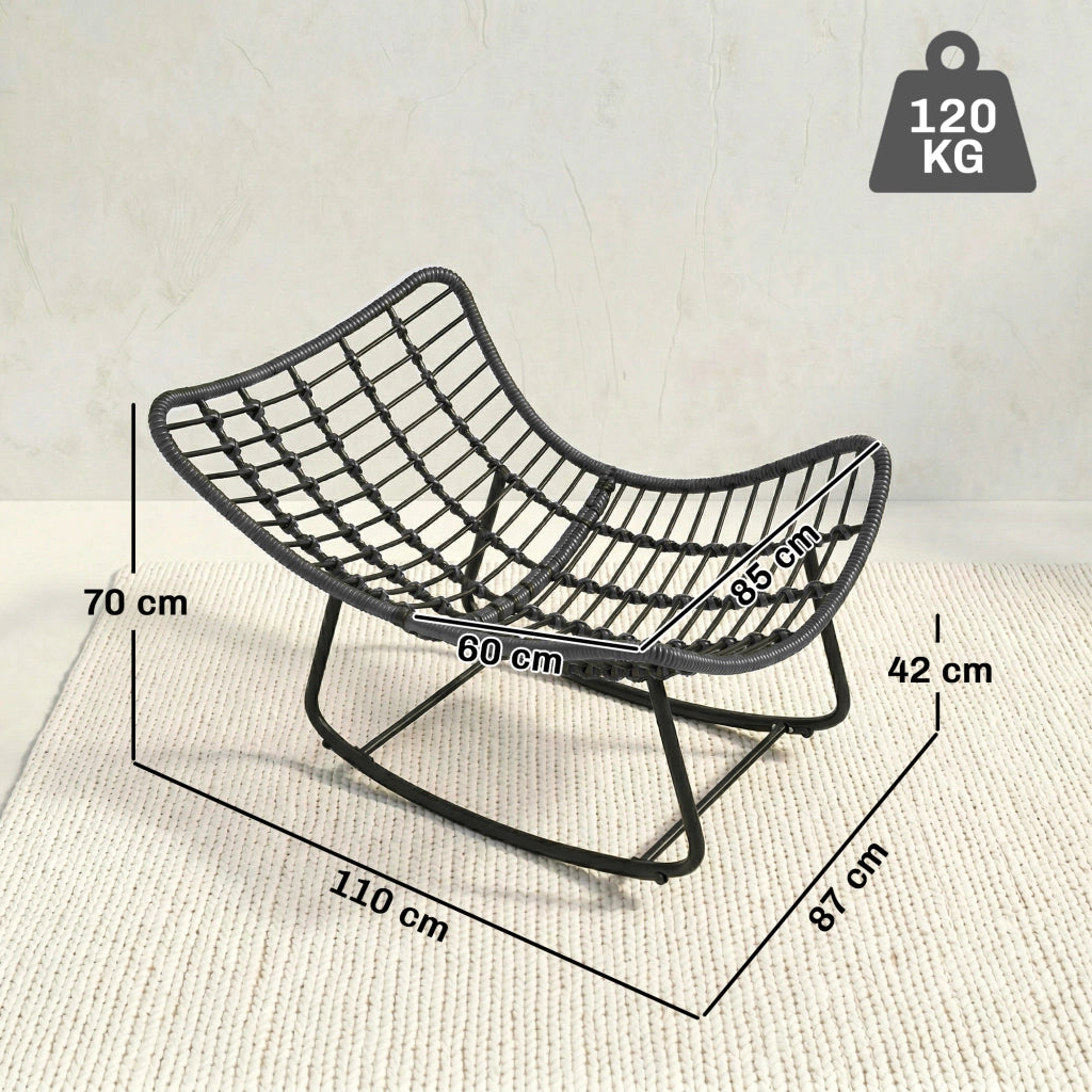 Sedia a Dondolo in Rattan con Cuscino Morbido per Giardino, Balcone, Grigio Scuro