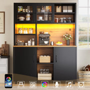 Armadio Alto con Ante Scorrevoli e Ripiani ¨C MINIMAL ¨C Nero con Venatura Legno, 185cm, LED
