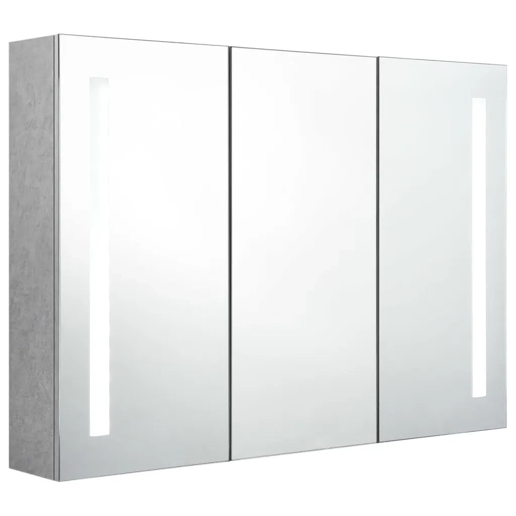 Armadietto Bagno con Specchio e LED-Mobile bagno con specchio Grigio Cemento 89x14x62 cm