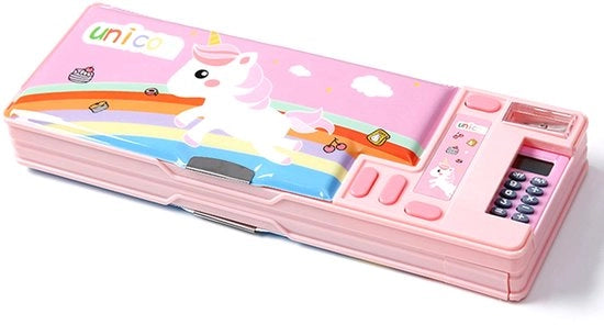 Etui pop-up multifunzionale per bambini, organizzatore di penne cartoon carino, carta da lettere, taglierino, calendario, lavagna bianca, attrezzature scolastiche (rosa)
