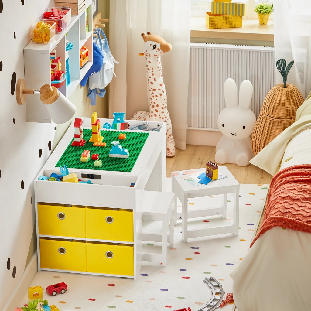 Tavolo Per Bambini Con 2 Sgabelli Set Mobili Per Bambini Tavolo Da Gioco Con Spazio Di Archiviazione 87x50x50 Cm KMB75-W SoBuy