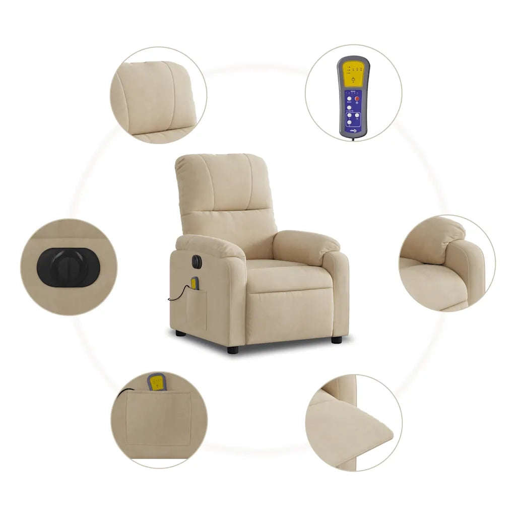 Divano Sedia-Poltrona Reclinabile Massaggiante Elettrica Crema Microfibra 927700