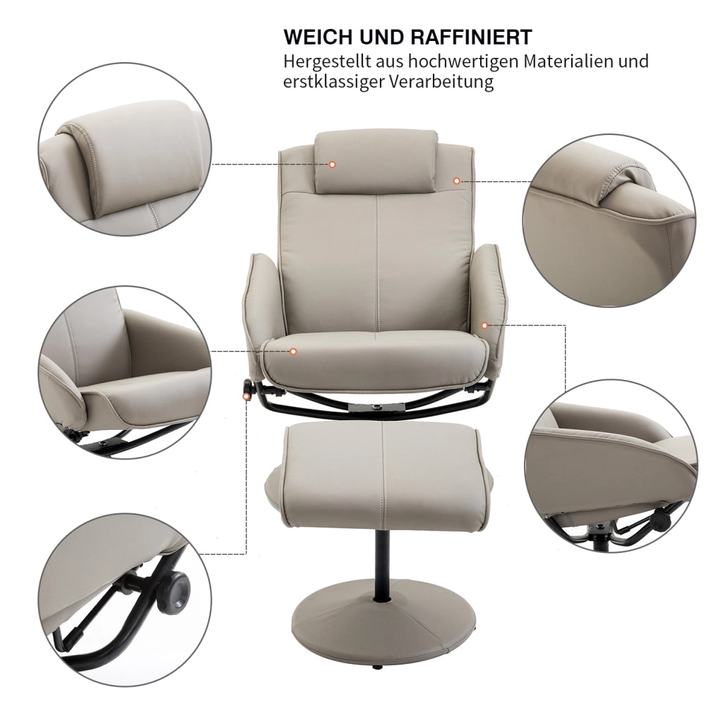 Poltrona relax reclinabile girevole con poggiapiedi ¨C zephmum ¨C tessuto similpelle grigio