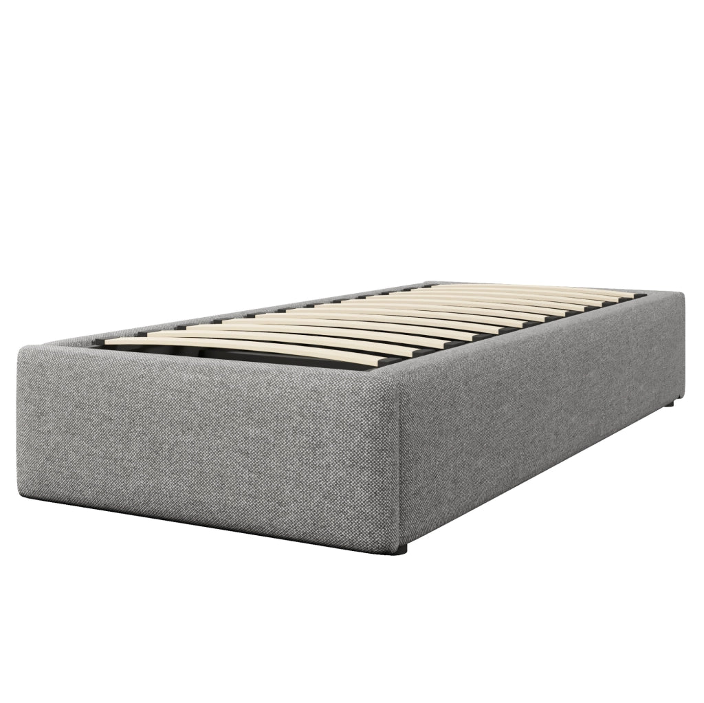 Letto imbottito 90x200 cm senza testiera con vano idraulico e cassetto grigio