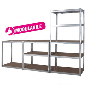 Scaffale 5 ripiani in metallo con ripiani in mdf rimovibili zincato  90x40x180cm