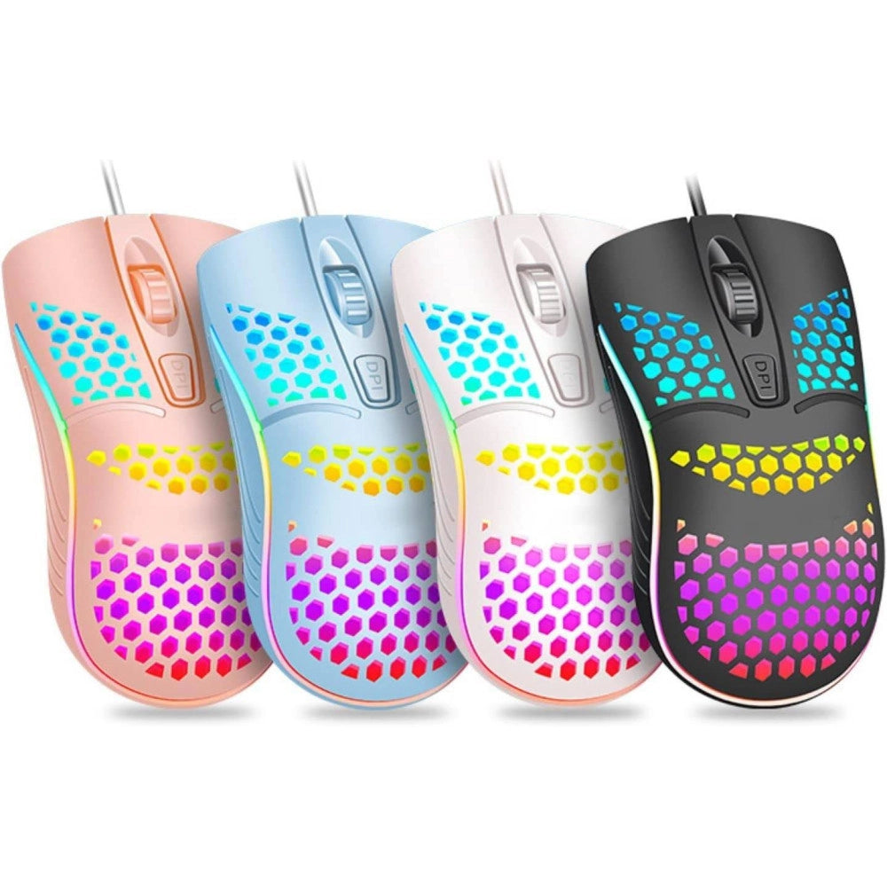 Trade Shop - Mouse Gaming Con Filo Leggero Luci A Led Multicolor Effetto Traforato Per Pc -