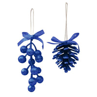 Pigne e bacche glitter blu 6-13 cm prezzo caduno indicare la preferenza