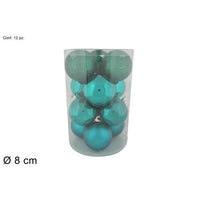 Palle 8cm 12pz glitter/lucida/pea verde petrolio