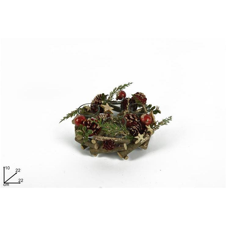 Portacandela tondo 4 posti legno pigne