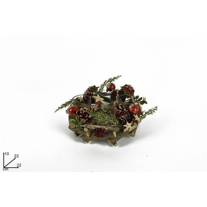 Portacandela tondo 4 posti legno pigne