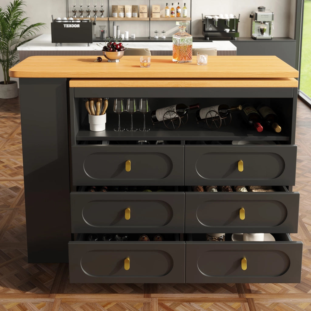 Tavolo bar estraibile e girevole 360¡ã - Zephmum - Regolabile 138-203cm, nero con cassetti