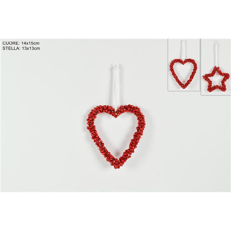 Decoro da appendere con campanelli cuore/stella rosso prezzo caduno