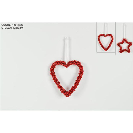 Decoro da appendere con campanelli cuore/stella rosso prezzo caduno