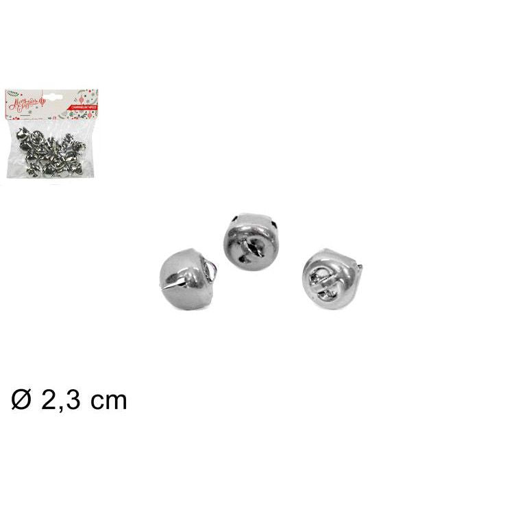 Campanellini argento in metallo diametro 2,3cm 14pz