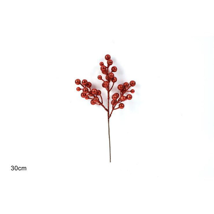 Spillone bacche glitterate rosso 30 cm