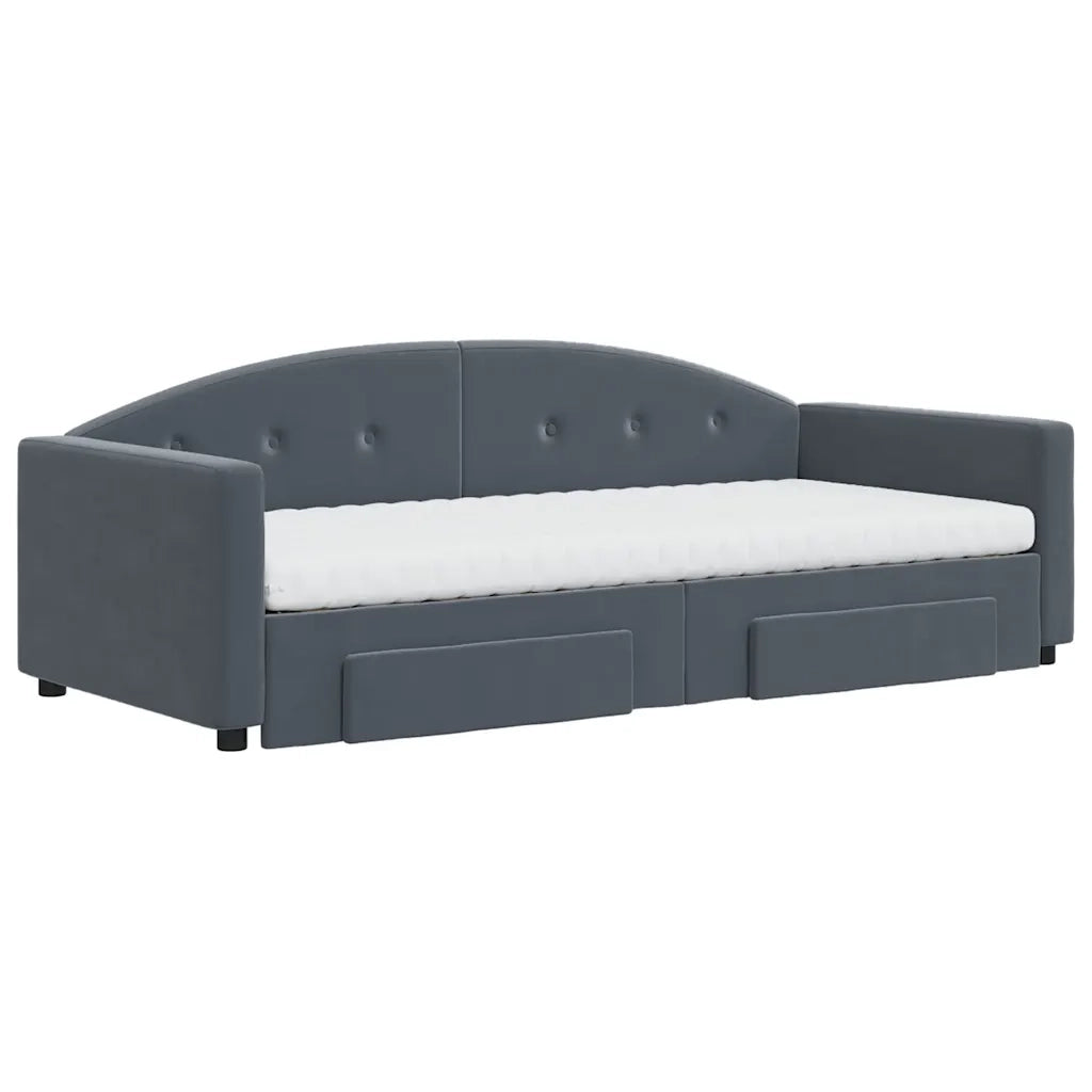 Divano Letto Estraibile Cassetti Grigio Scuro 90x190cm Velluto