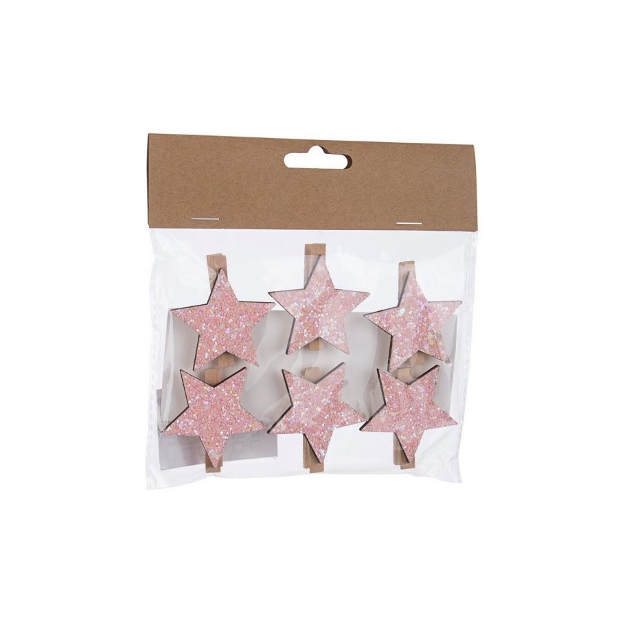 Confezione 6 clip rosmarie stella rosa