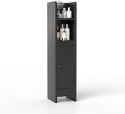 Mobiletto Bagno, Credenza da Terra in Legno per Angoli con Porta e Ripiani Regolabili, Credenza Stretta Salvaspazia per Porta Carta Igienica, Ideale per Bagno e Cucina (Nero)