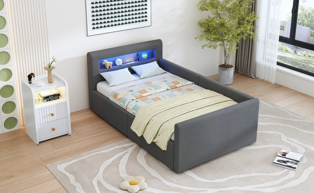 letto imbottito velluto grigio scuro 90 x 200 cm
