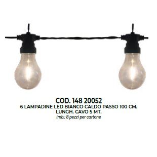 6 lampadine con led bianco caldo 1 mt ip44