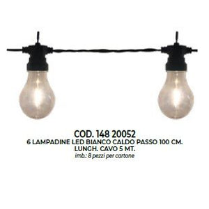 6 lampadine con led bianco caldo 1 mt ip44