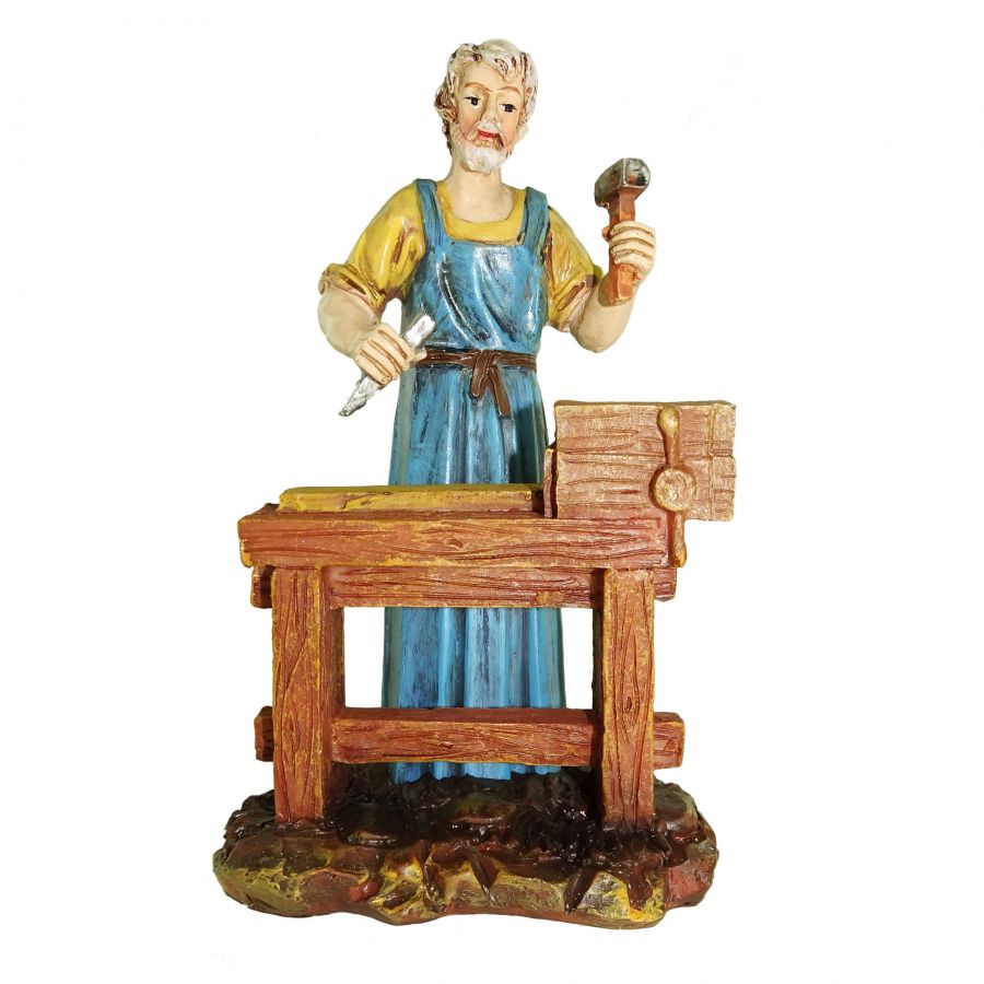 Falegname al banco di lavoro in resina per presepe da 12 cm
