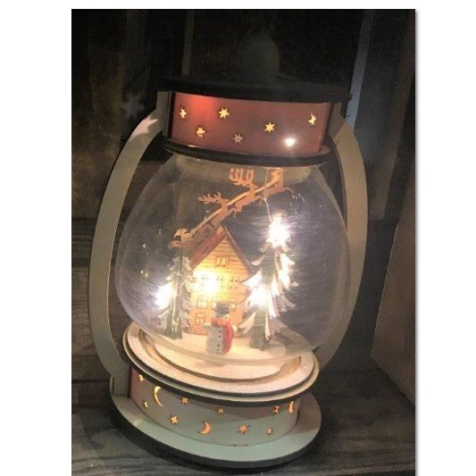 Lampada ad olio c/casetta wood & charm 25 cm c/gocce led batt