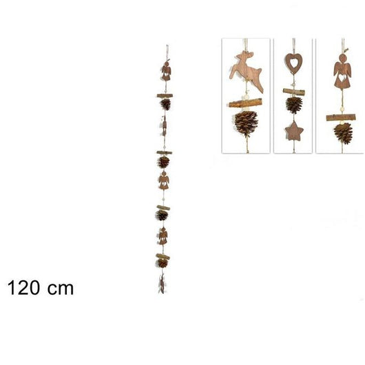 Ghirlanda con pigne e soggetti legno 120cm