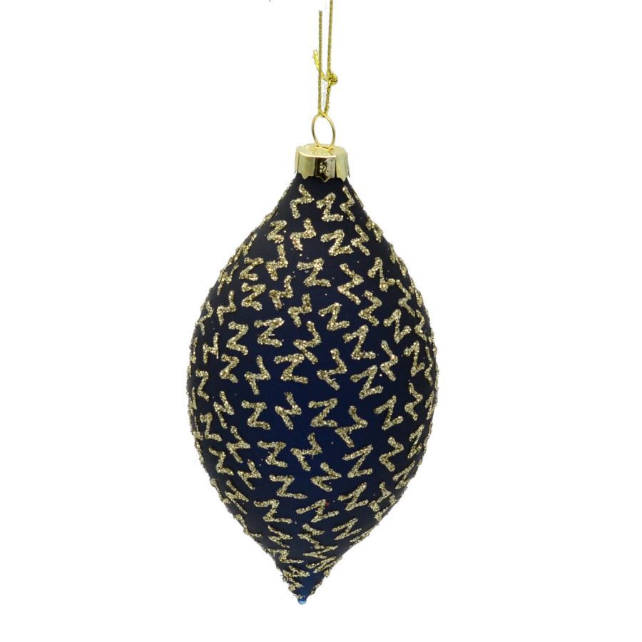 Pallina vetro ovale nera glitter oro