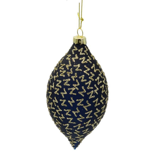 Pallina vetro ovale nera glitter oro