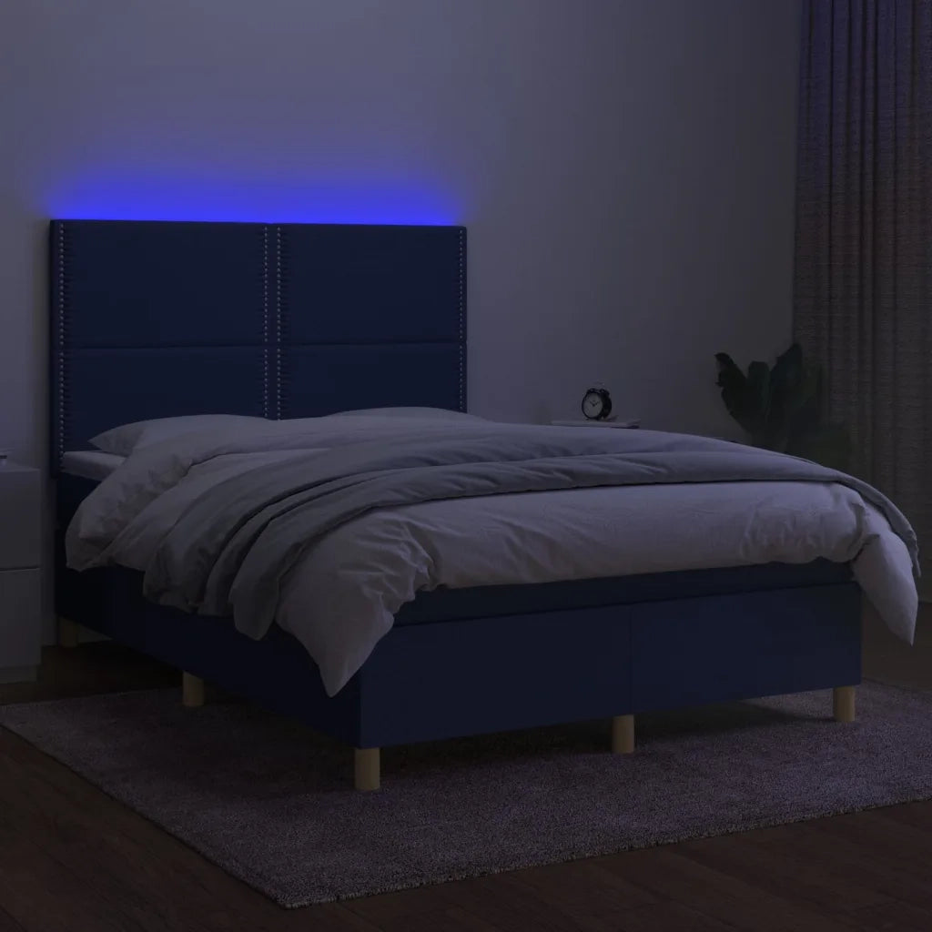 Letto a Molle con Materasso e LED Blu 140x200 cm in Tessuto 3135363