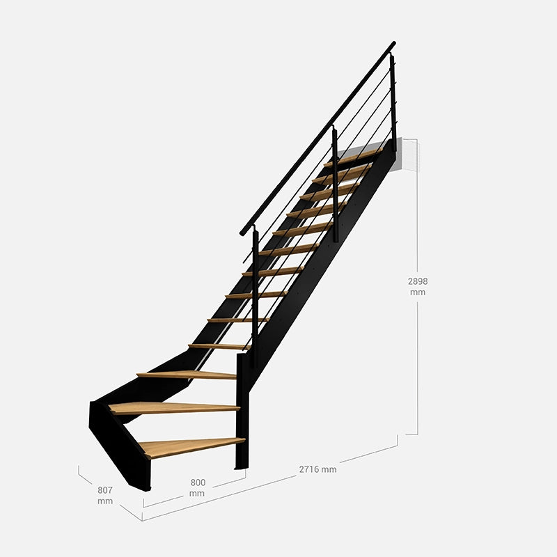 SPECTRA - Scala a chiocciola diritta con LED integrati, nera con balaustra