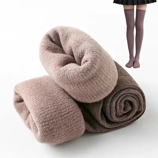 Set di calze per donna fino alle ginocchia, imbottite con fleece per il calore, soffici e respiranti, con compressione leggera per effetto dimagrante e formativo, 53cm, Latte di caffè