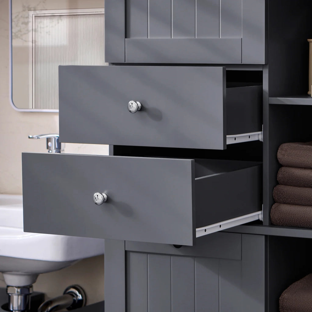 Mobile alto con portabiancheria apribile Armadietto da Pavimento Mobile bagno Grigio 60x37x170cm BZR104-DG