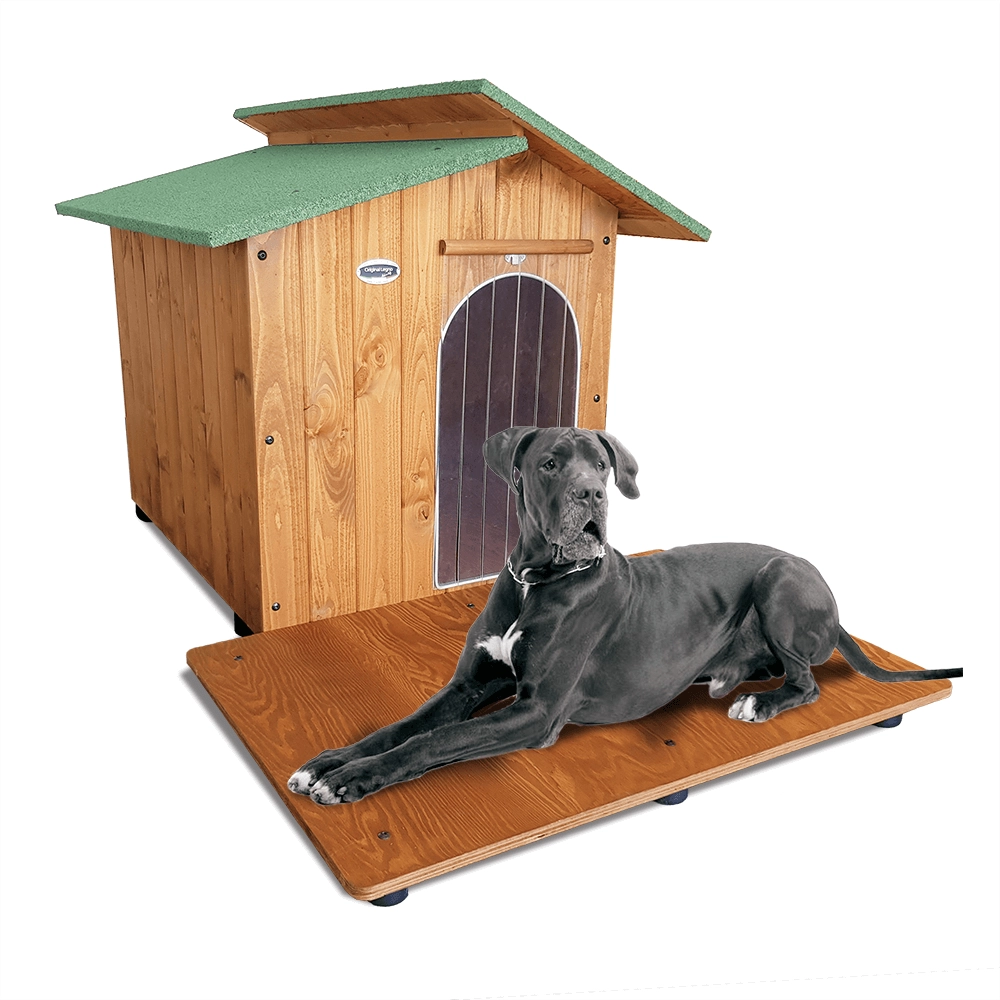 CUCCIA IN LEGNO PER CANI DA ESTERNO MODELLO ALPI CON DAVANZALE C-ALANO  CON "TENDINA OMAGGIO" L.115 x P.190 x H.108