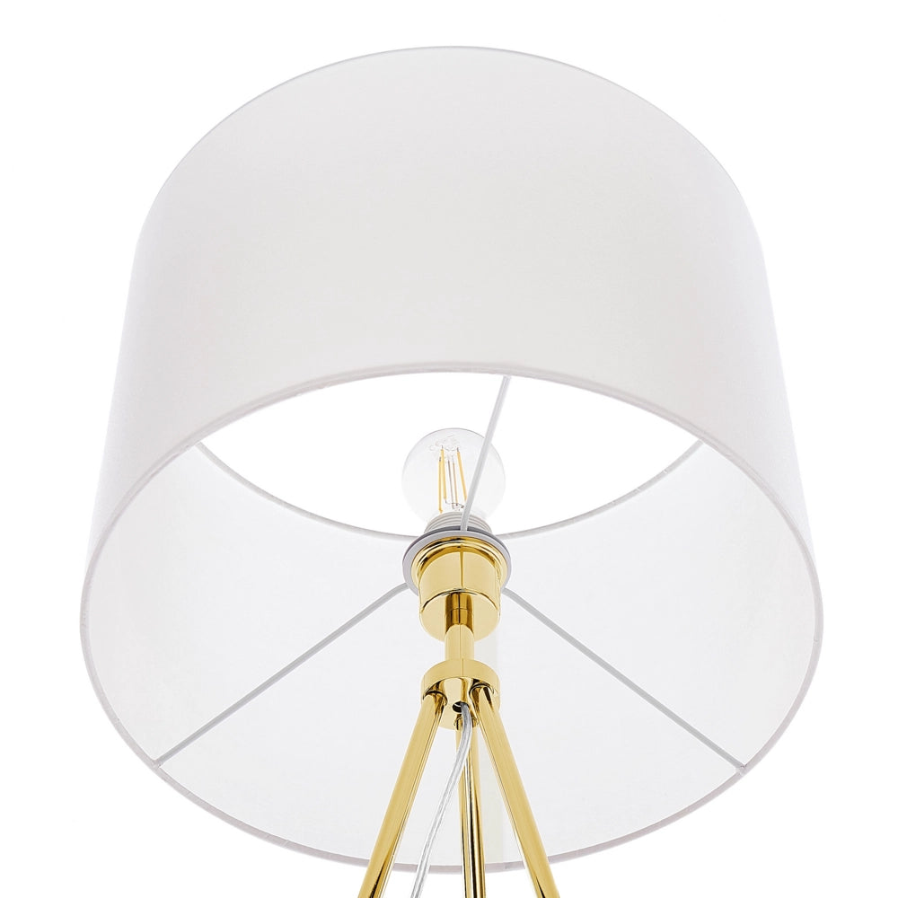 Lampada da terra in metallo dorato 148 cm con supporto per treppiede in tessuto bianco