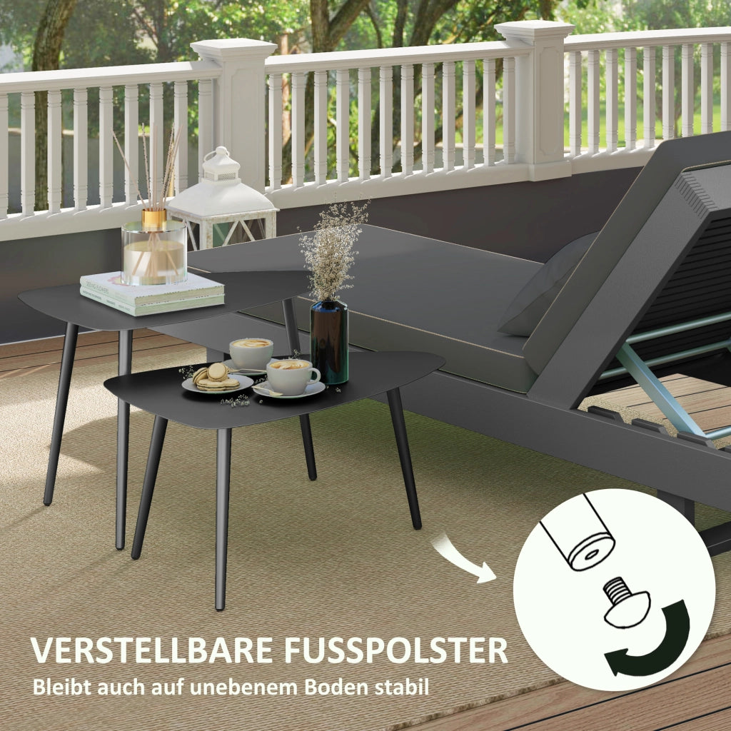 Set di 2 tavolini da caffè; tavolino da balcone in acciaio impermeabile; tavolino laterale con design geometrico; nero