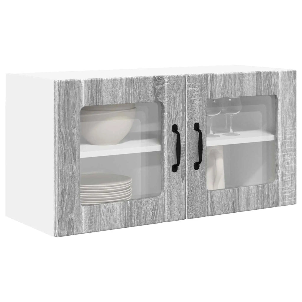 Pensile da cucina | Mobile in vetro da parete PORTO Grigio Sonoma 80 x 31 x 40 cm