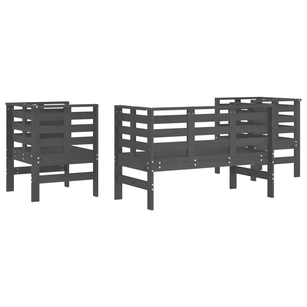 Set Salotto da Giardino 3 pz Grigio in Legno Massello di Pino 825144