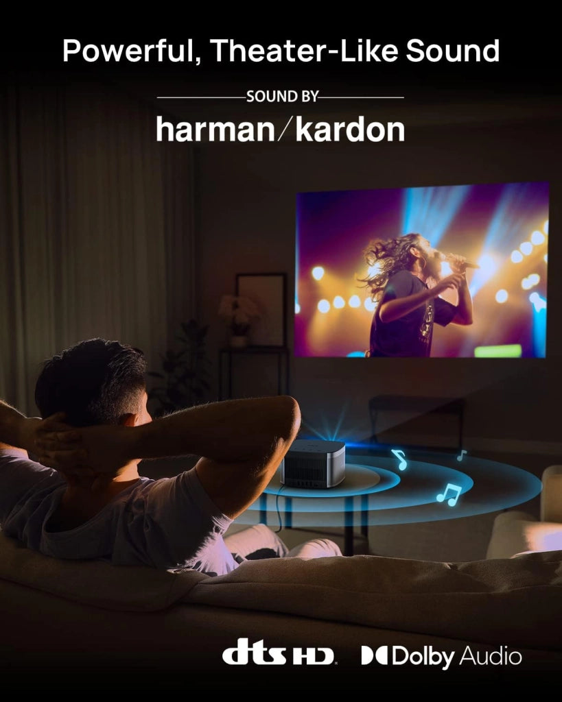 Horizon Proiettore Supporta 4K Full HD 200'' Home Theater 1500 ISO Lumen Android TV10.0 Google Assistant 3D Videoproiettore Harman/Kardon Altoparlante