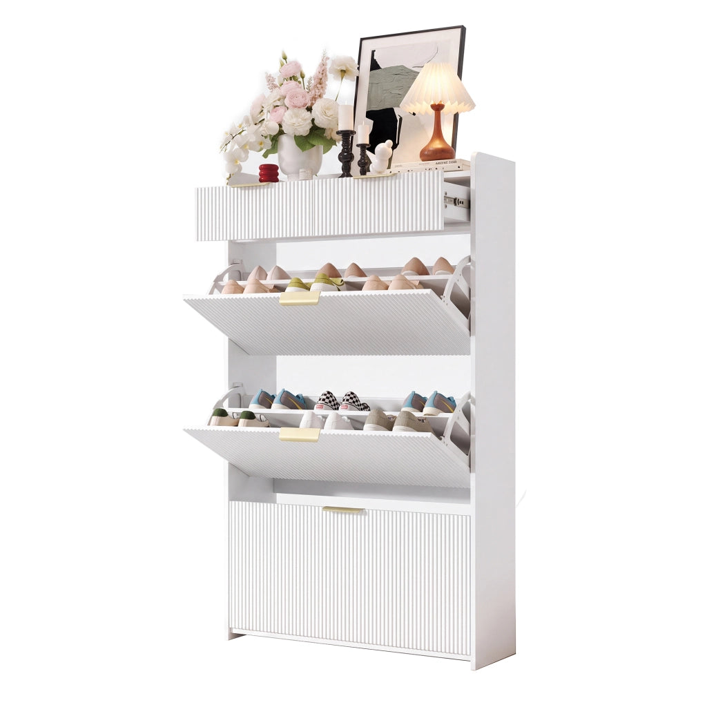 Scarpiera con 3 ante ribaltabili e 2 cassetti per ingresso in truciolare 80x25x135 cm bianco