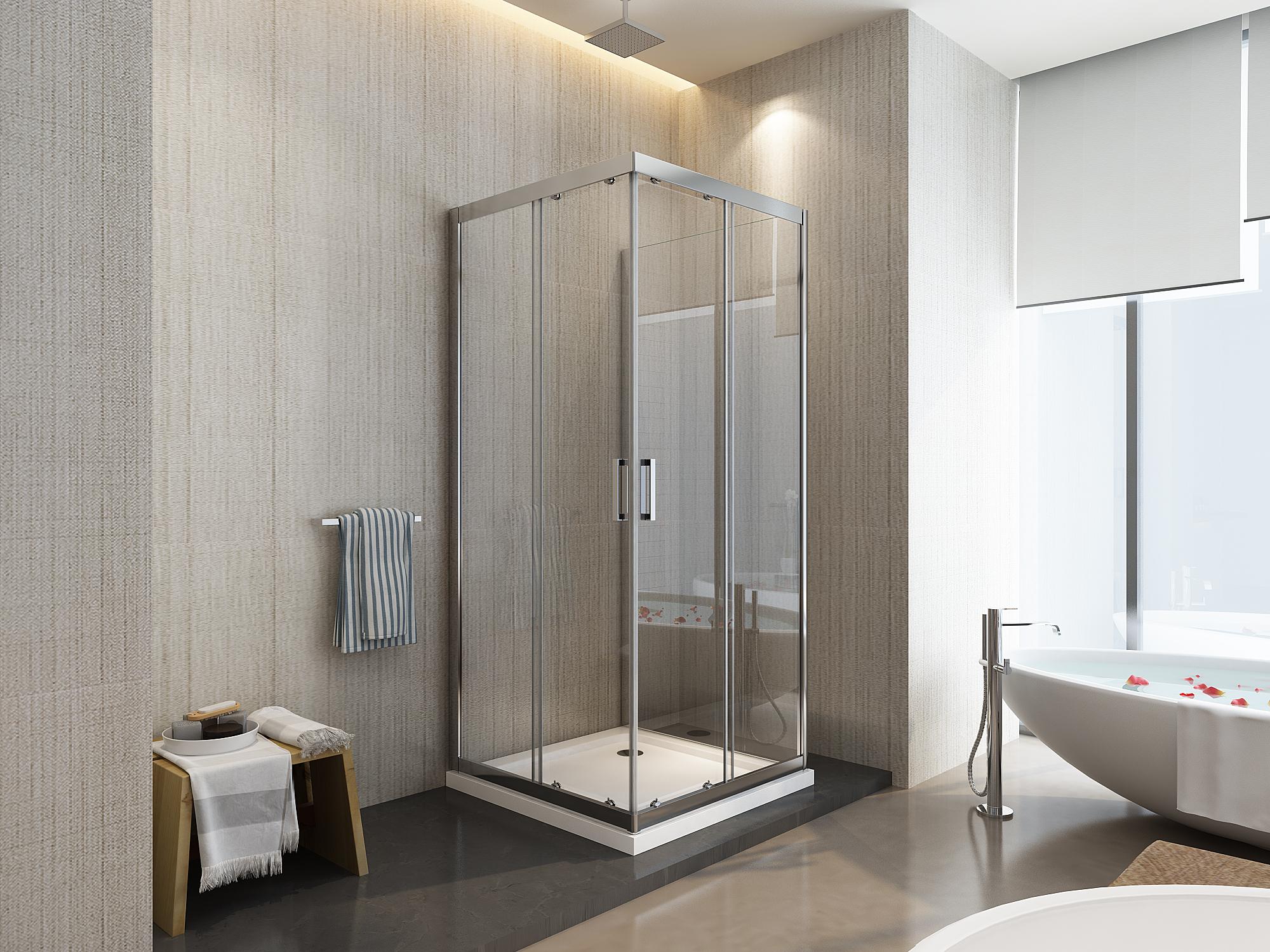 Box Doccia 3 Lati 90x90x90 cm 2 ante Scorrevoli in Cristallo trasparente 6mm H190 Sailor