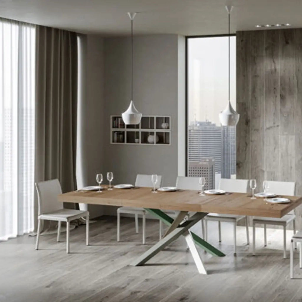 Tavolo allungabile 180/440x90 cm Volantis Premium colore quercia natura gambe multicolore 4/A