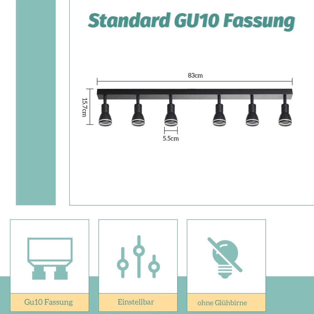 ZMH Faretto da soffitto neri 6 luci GU10 metallo orientabili per cucina ufficio soggiorno camera letto senza lampadina