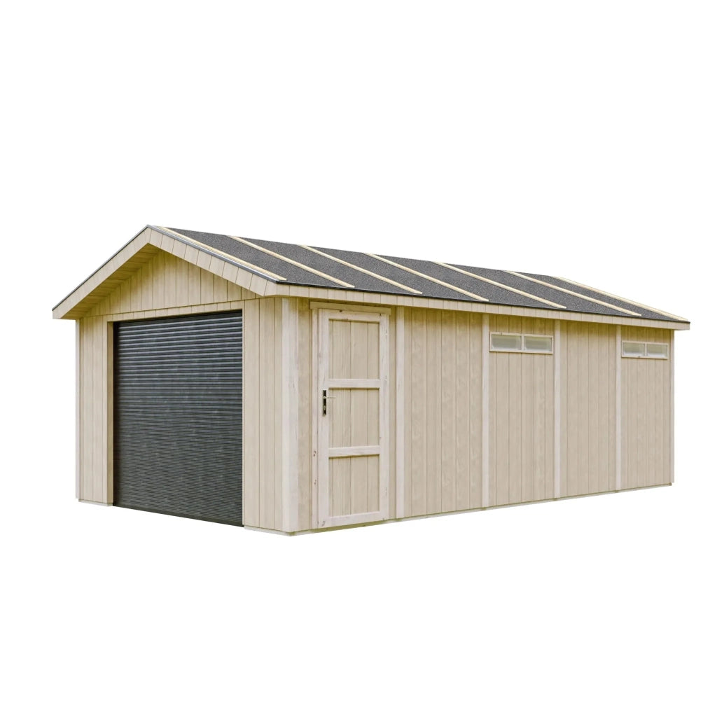 Garage di 21 m²- L378xL648 cm- Garage per auto, moto, biciclette - Costruito con pannelli LP Smartside - Timbela M992B